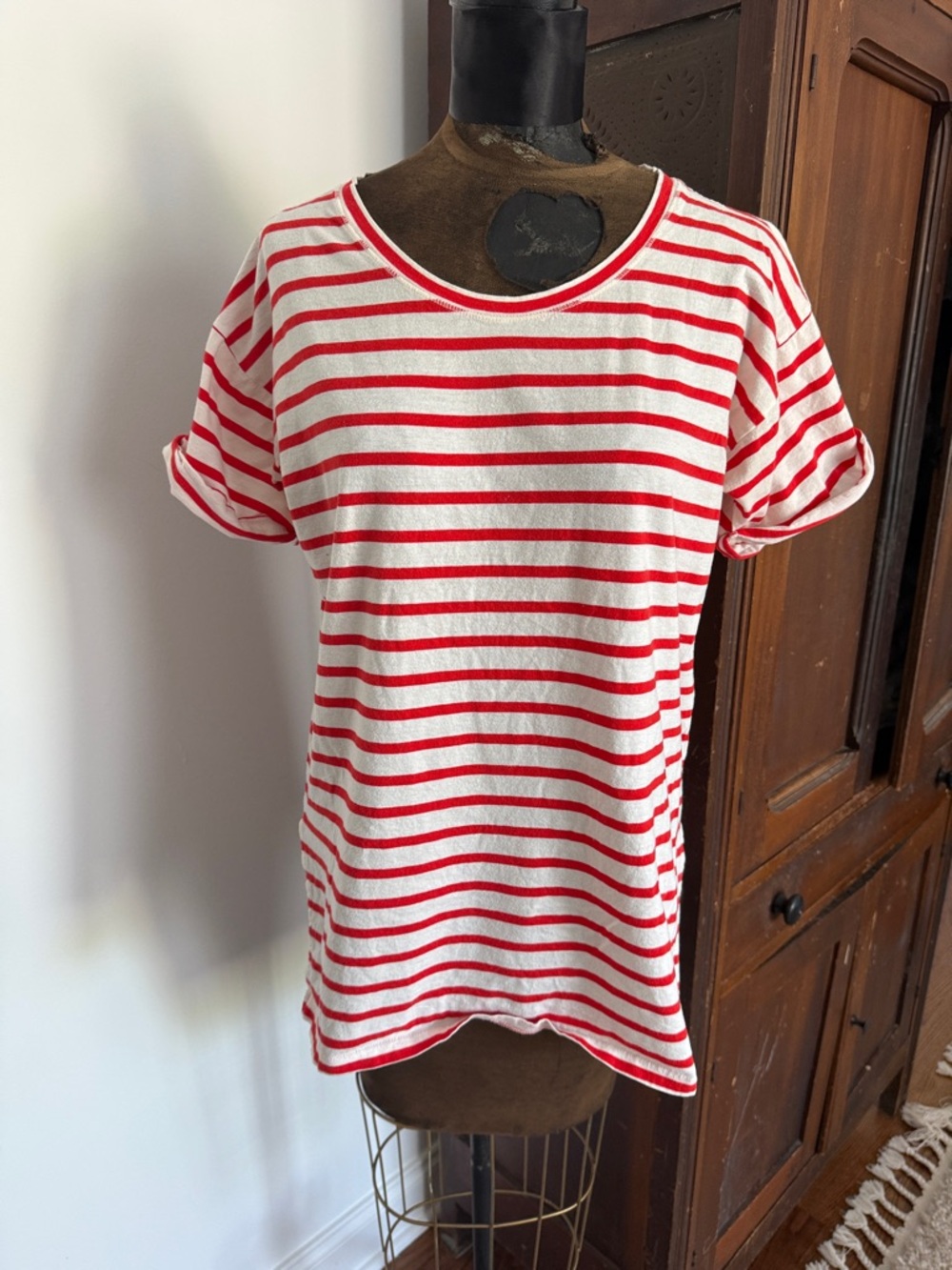 J. Crew Red and White Striped Short Sleeve Tee